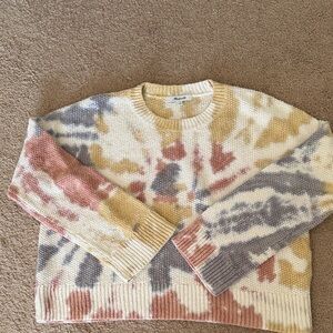 Madewell Multicolor Tie-Dye Crewneck Sweater in Cream, Pink & Gray